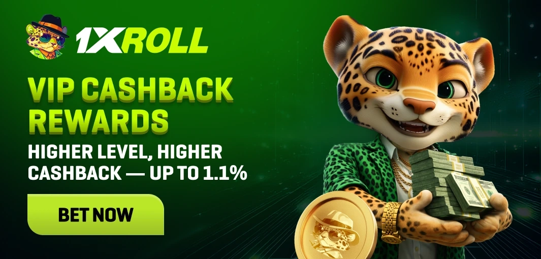 1xRoll VIP cashback rewards up to 1.1%
